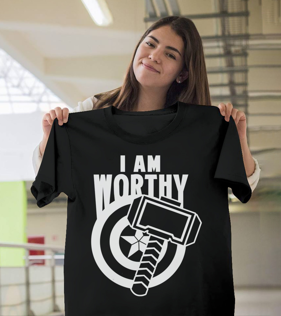 Avengers Endgame I Am Worthy Captain America Mjolnir Shield T-Shirt