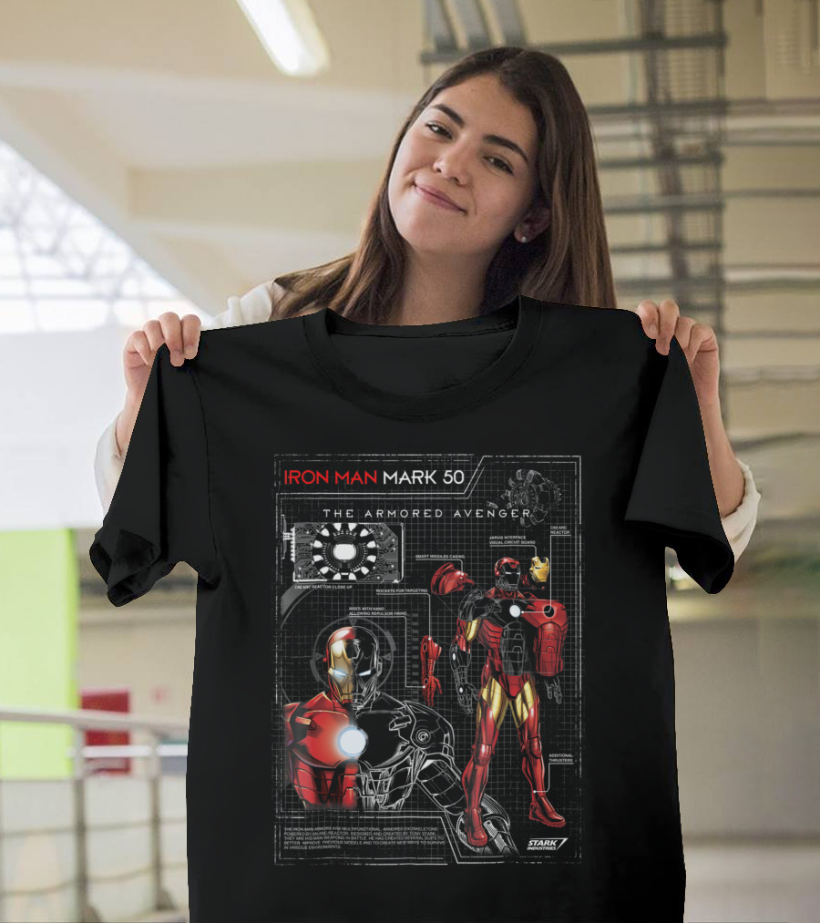 Iron Man Mark 50 The Armored Avenger Armor Plated Suit Blueprint Schematic T-Shirt