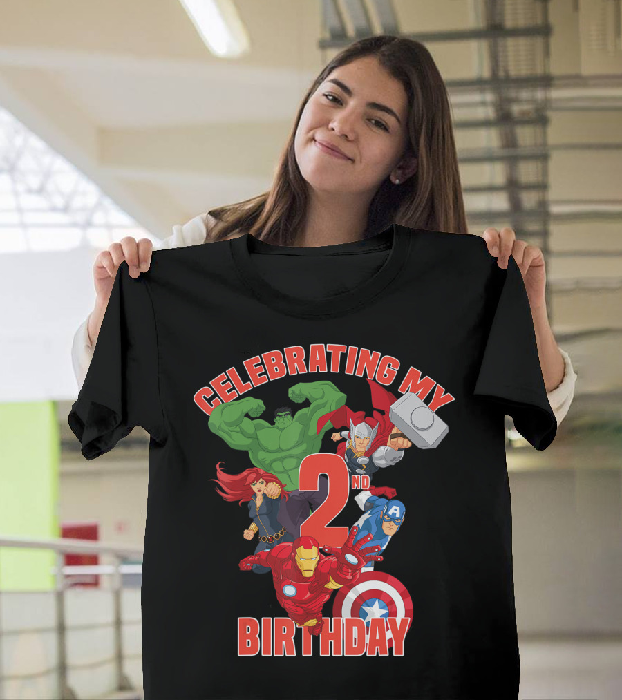 Celebrating My 2nd Birthday with Marvel Avengers Characters Iron Man Hulk Thor Captain America T-Shirt