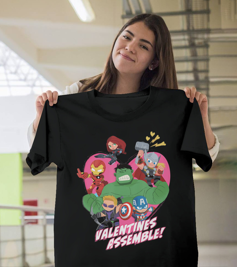Marvel Avengers Valentines Assemble Cartoon Heroes T-Shirt