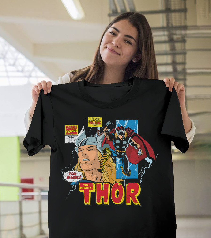 Marvel Comics The Mighty Thor For Asgard Distressed Classic Comic Panel T-Shirt