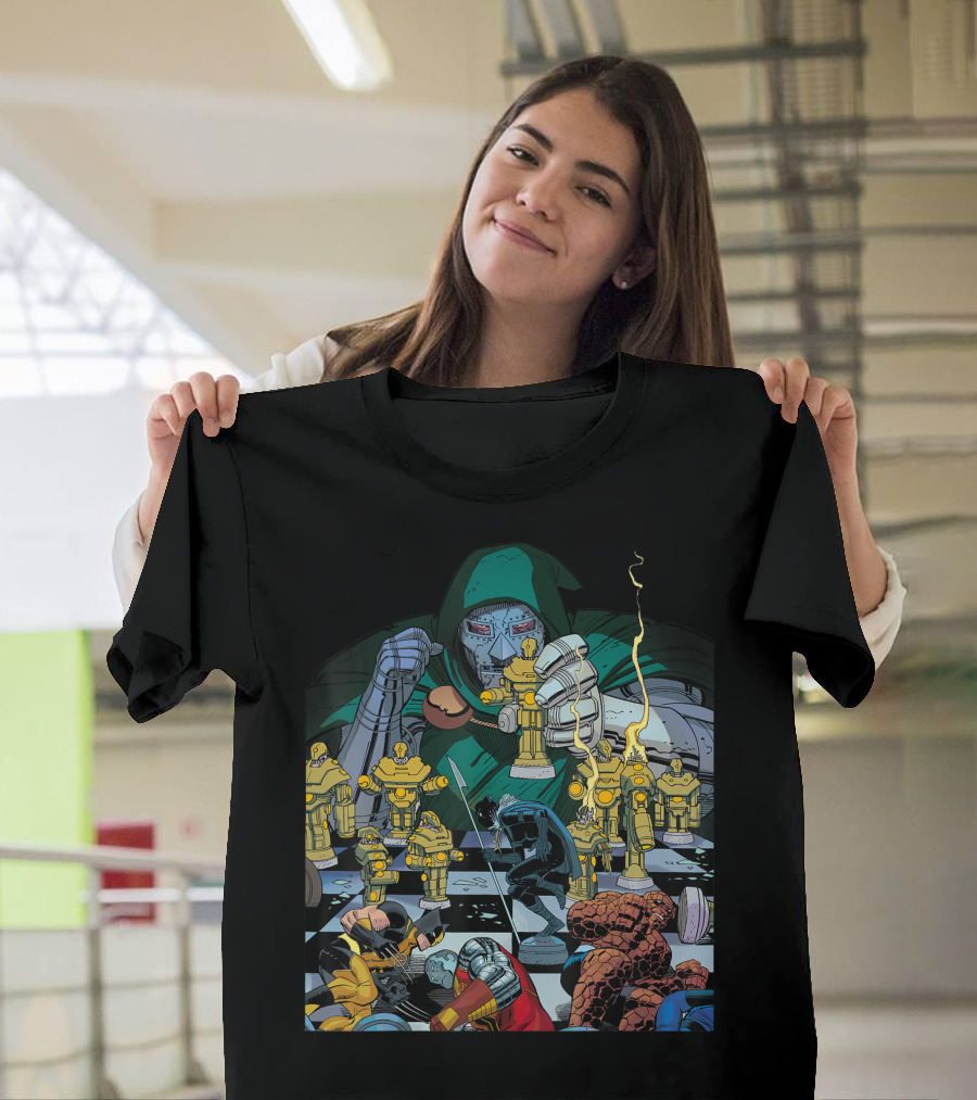 Marvel Doctor Doom Doomwar Chess Strategy with Heroes and Villains Comic Cover T-Shirt