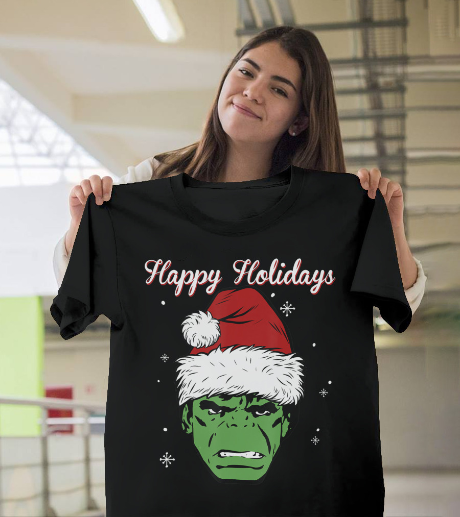 Marvel Hulk Happy Holidays Santa Hat T-Shirt