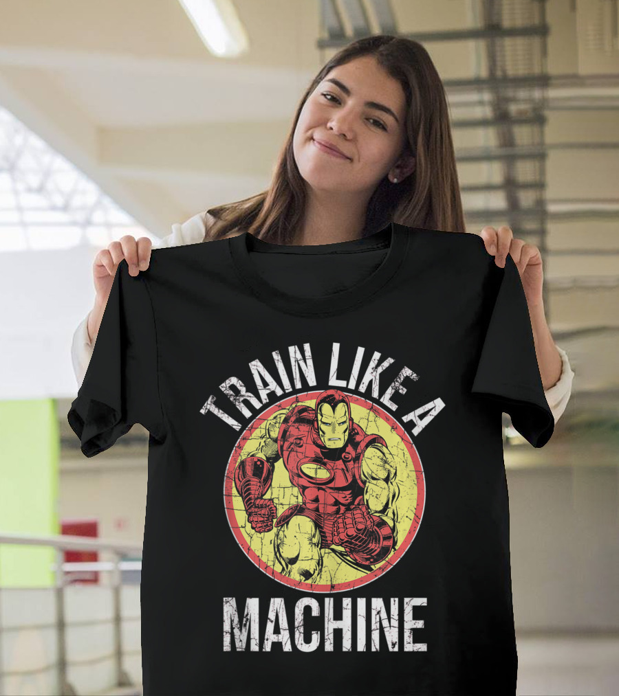 Train Like A Machine Marvel Iron Man Crackled T-Shirt
