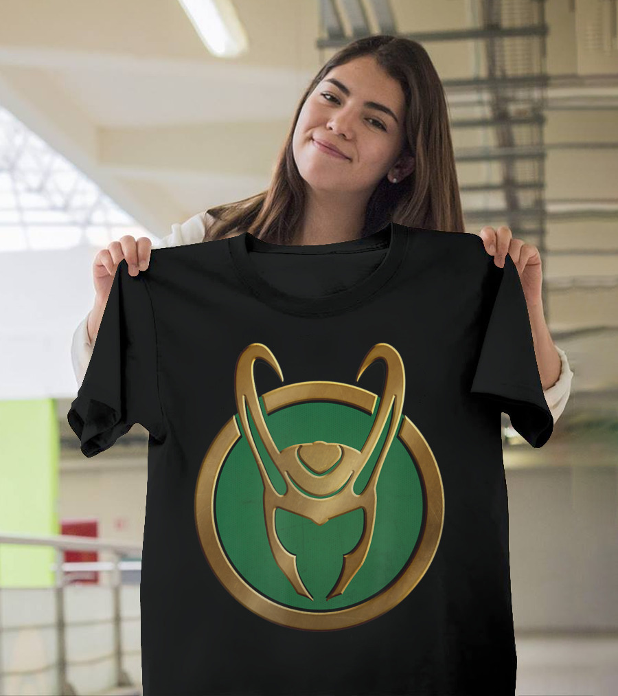 Loki Marvel Series Gold Helmet Emblem T-Shirt