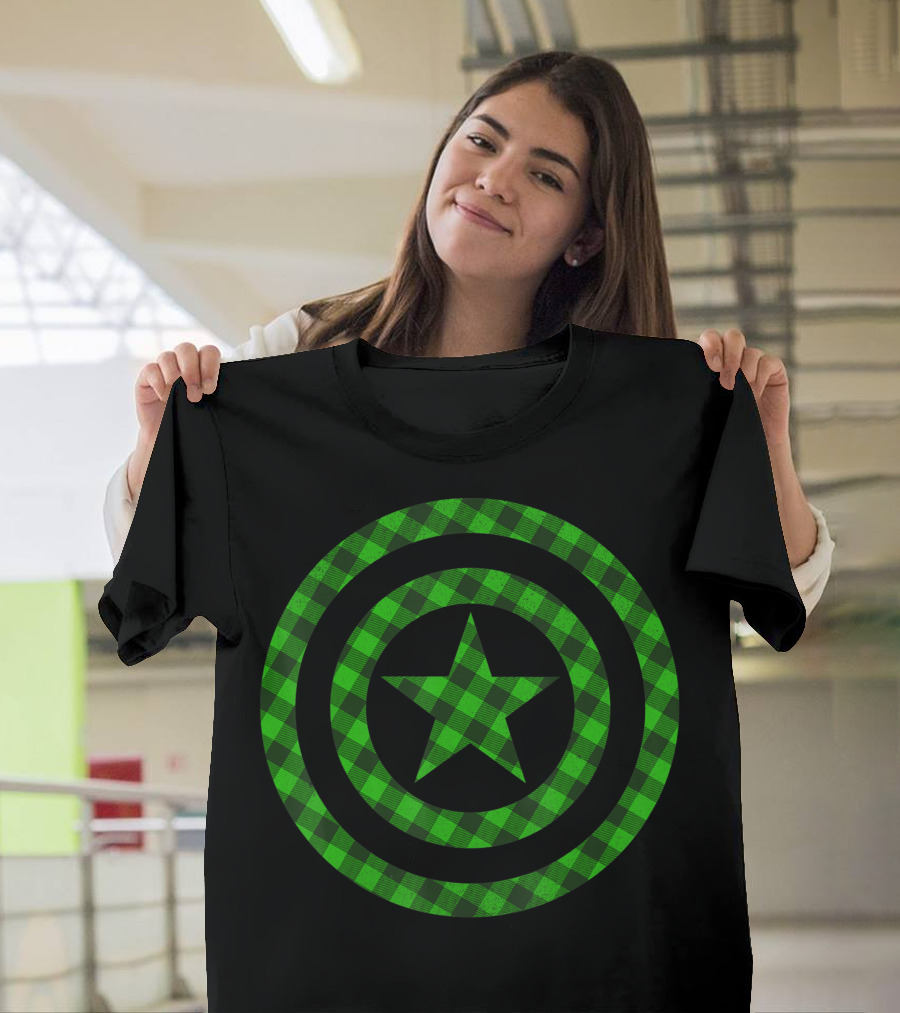 Marvel St Patricks Day Captain America Green Plaid Shield T-Shirt