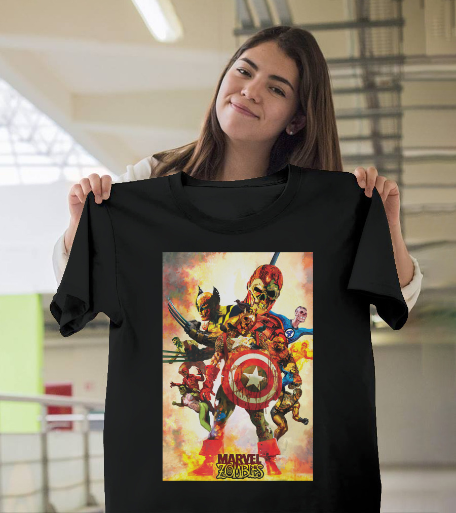 Marvel Zombies Group Shot Captain America Wolverine Fantastic Four Superheroes T-Shirt