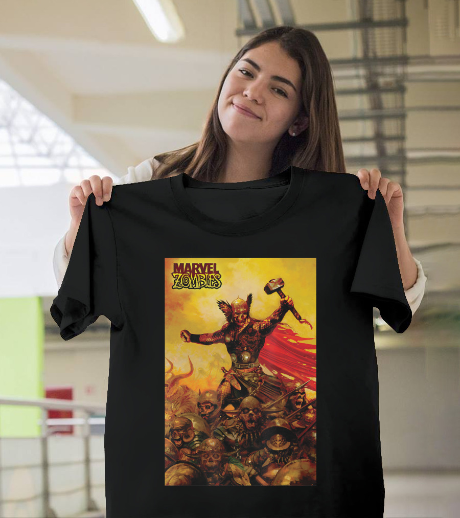 Marvel Zombies Thor Zombie Mjolnir Undead Battle Scene T-Shirt