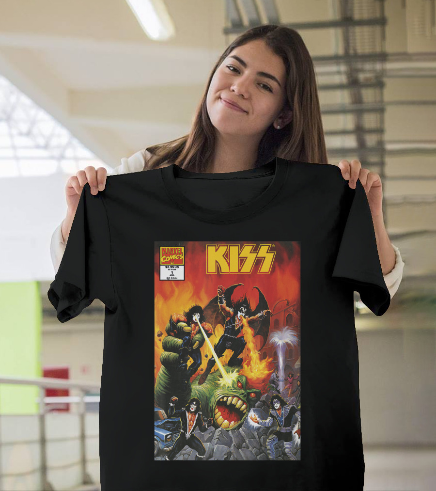 Marvel Comics Kiss Rock Band Monster Battle Comic Cover T-Shirt