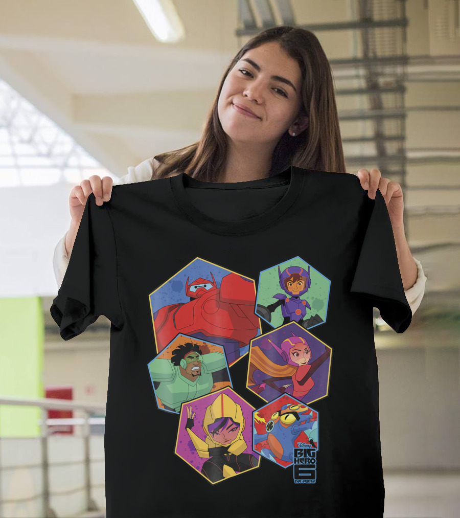 Disney Big Hero 6 The Series Baymax Hiro Go Go Wasabi Honey Lemon Fred Hexagonal Team T-Shirt