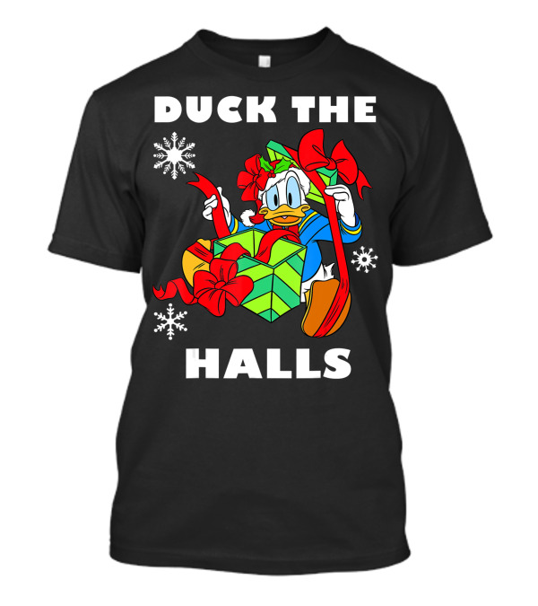 Disney Duck The Halls Donald Duck Christmas Gift Box Bow Snowflakes T-Shirt