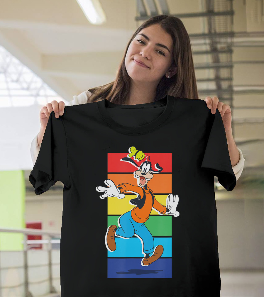 Disney Goofy Character in Rainbow Stripes T-Shirt