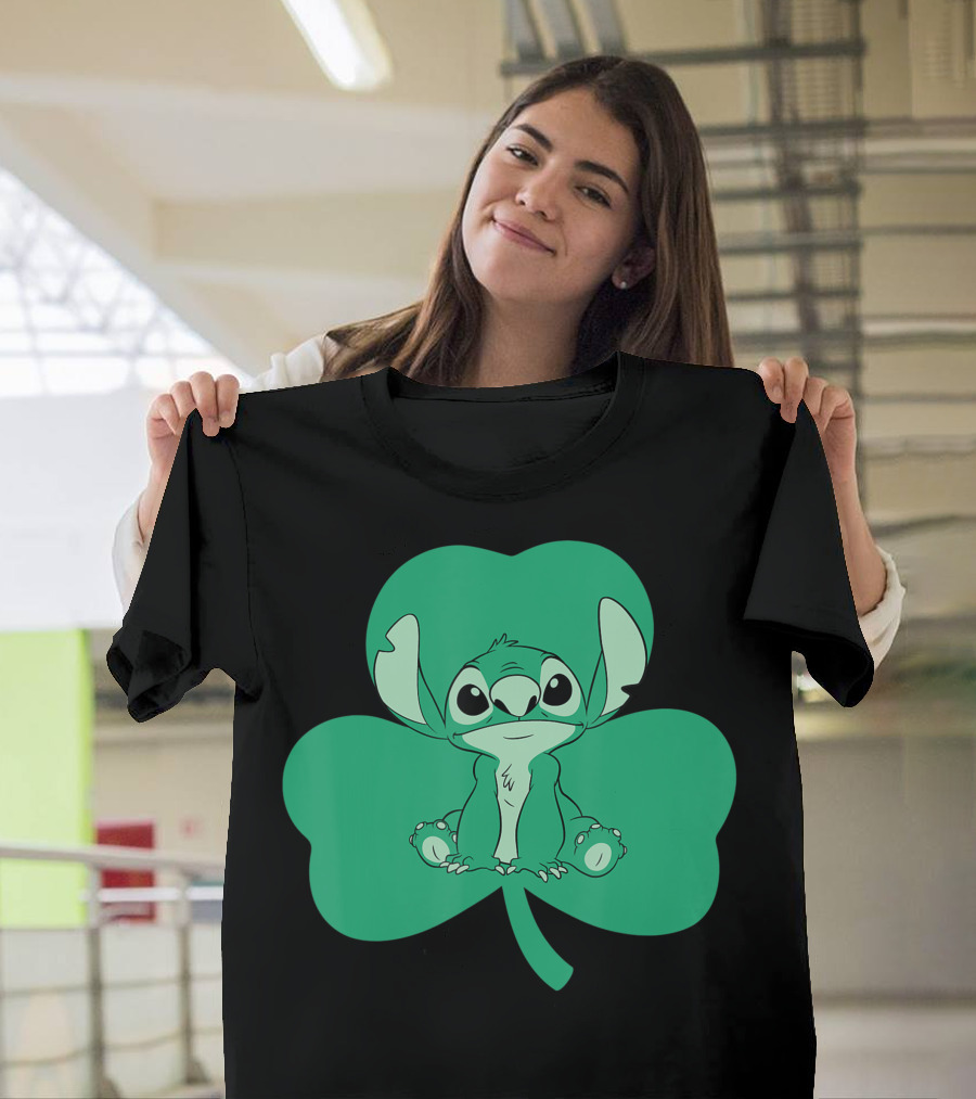 Disney Lilo And Stitch Shamrock Green Stitch Inside Clover T-Shirt