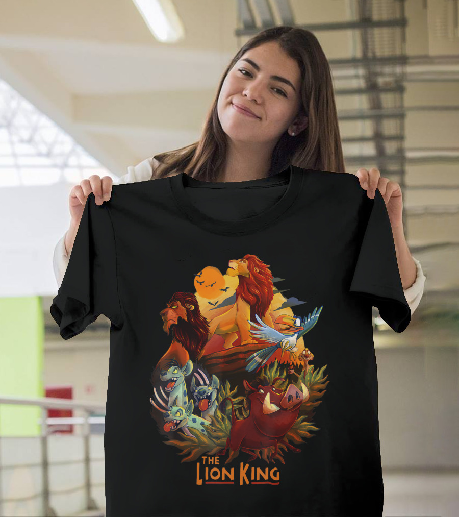 The Lion King Main Cast Simba Timon Pumbaa Rafiki Zazu Hyenas Mufasa Nala Sunset T-Shirt