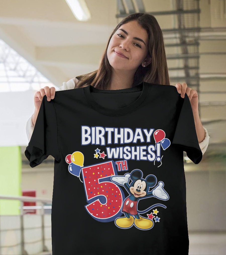 Birthday Wishes Mickey Mouse 5th Celebration Disney Magic T-Shirt
