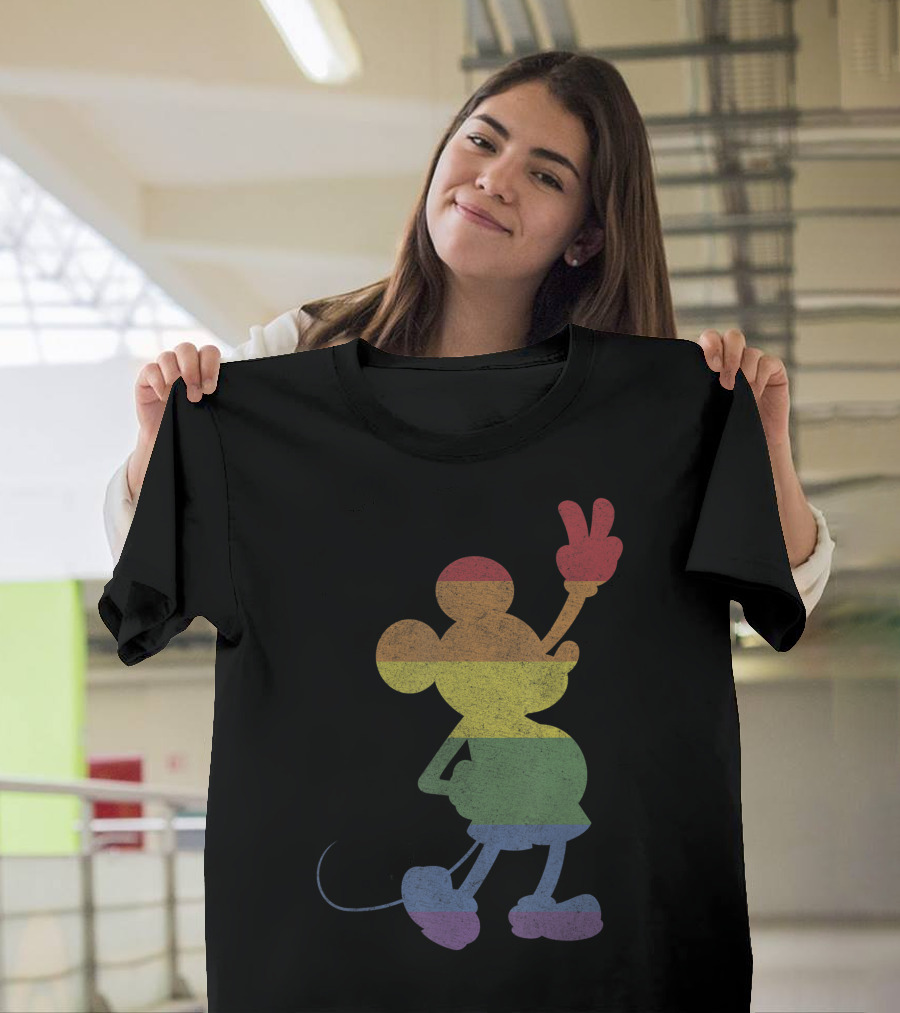 Disney Mickey And Friends Pride Rainbow Stripe Peace Mickey T-Shirt