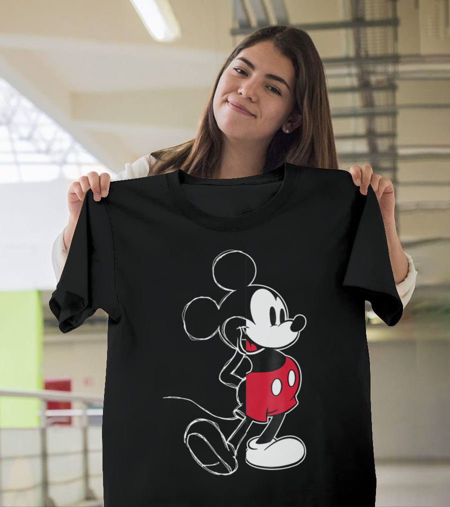 Disney Mickey Mouse Sketch and Color Contrast T-Shirt