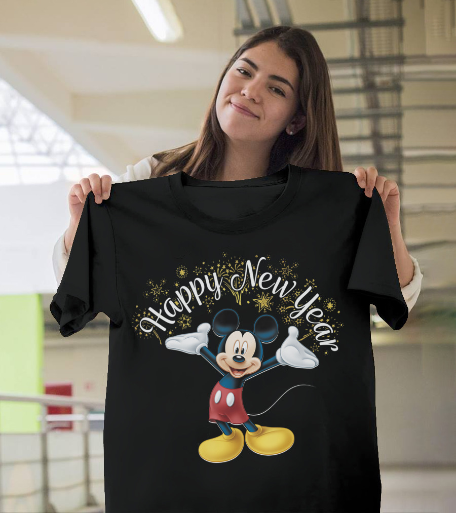 Happy New Year Disney Mickey Mouse Fireworks T-Shirt