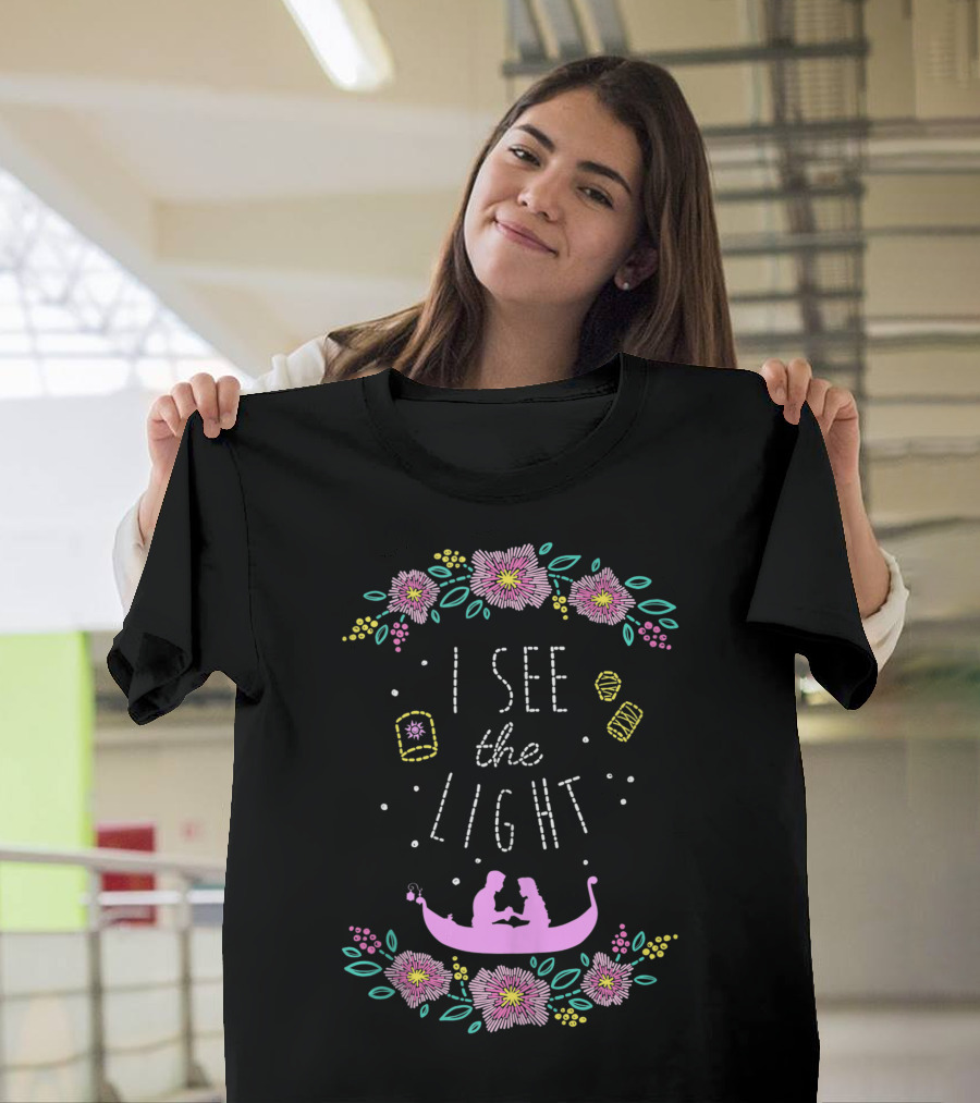 I See The Light Disney Tangled Lanterns Floral Stitched T-Shirt