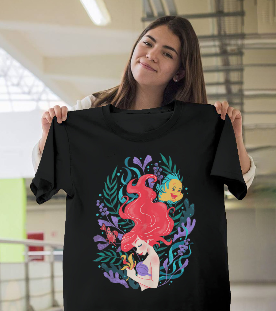 Disney The Little Mermaid Ariel Flounder Sebastian and Sea Flora T-Shirt