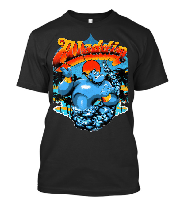Aladdin Distressed Genie Tropical Sunset Scene T-Shirt