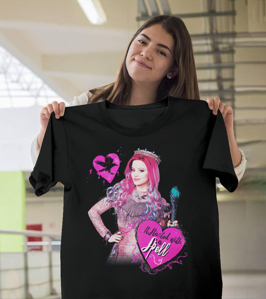 Disney Descendants 3 It Started With A Spell Pink Heart and Crow T-Shirt