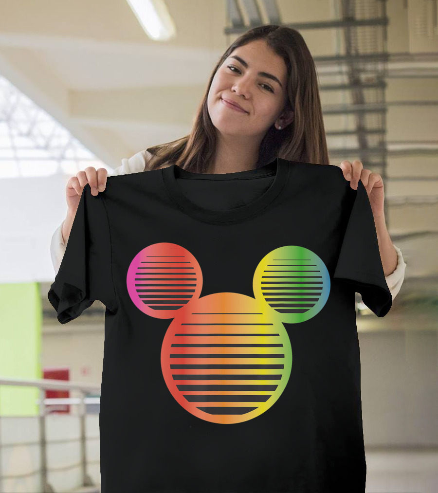Mickey Mouse Gradient Rainbow Icon Stripes T-Shirt