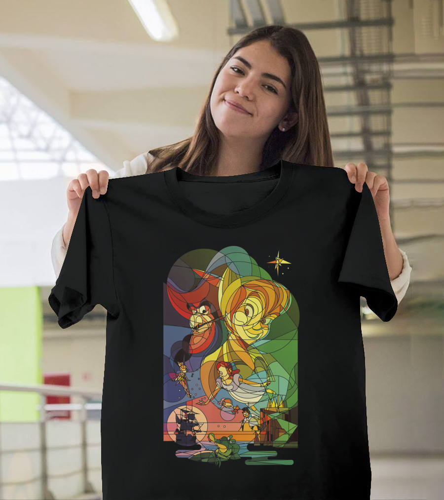 Disney Peter Pan Captain Hook Wendy Tinker Bell Stained Glass T-Shirt