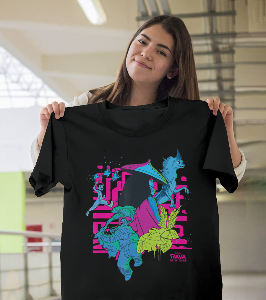 Disney Raya And The Last Dragon Neon Character Montage T-Shirt