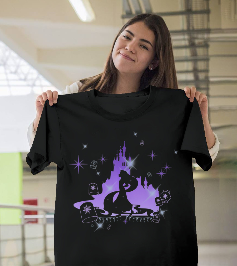 Disney Tangled Rapunzel Silhouette with Castle and Lanterns T-Shirt