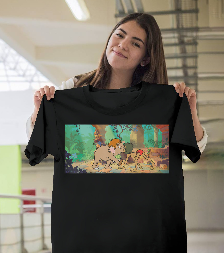 Disney The Jungle Book Mowgli and Elephant Jungle Scene T-Shirt