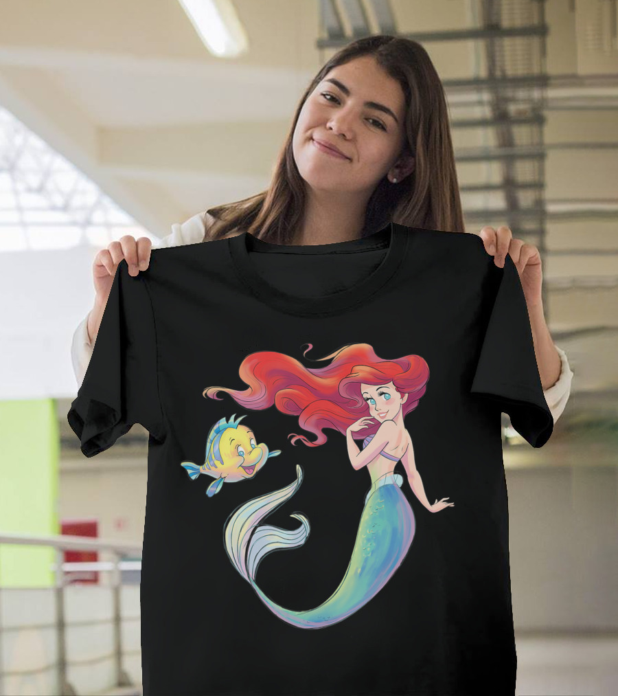 Disney The Little Mermaid Ariel and Flounder Classic Animation T-Shirt