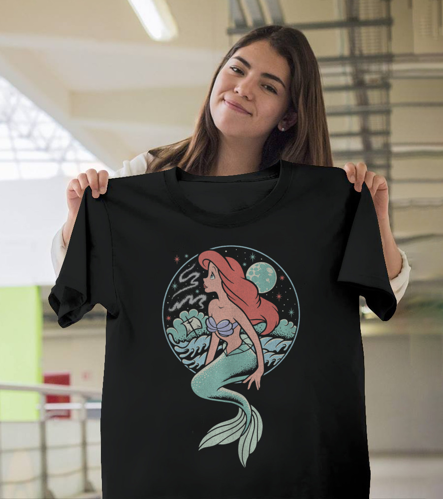 The Little Mermaid Ariel Moonlit Ocean Stargazing Scene T-Shirt