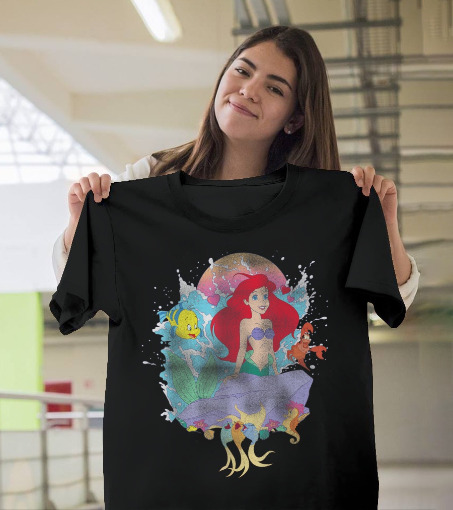 Ariel Flounder Sebastian Underwater Adventure Disney The Little Mermaid Splash Hearts T-Shirt