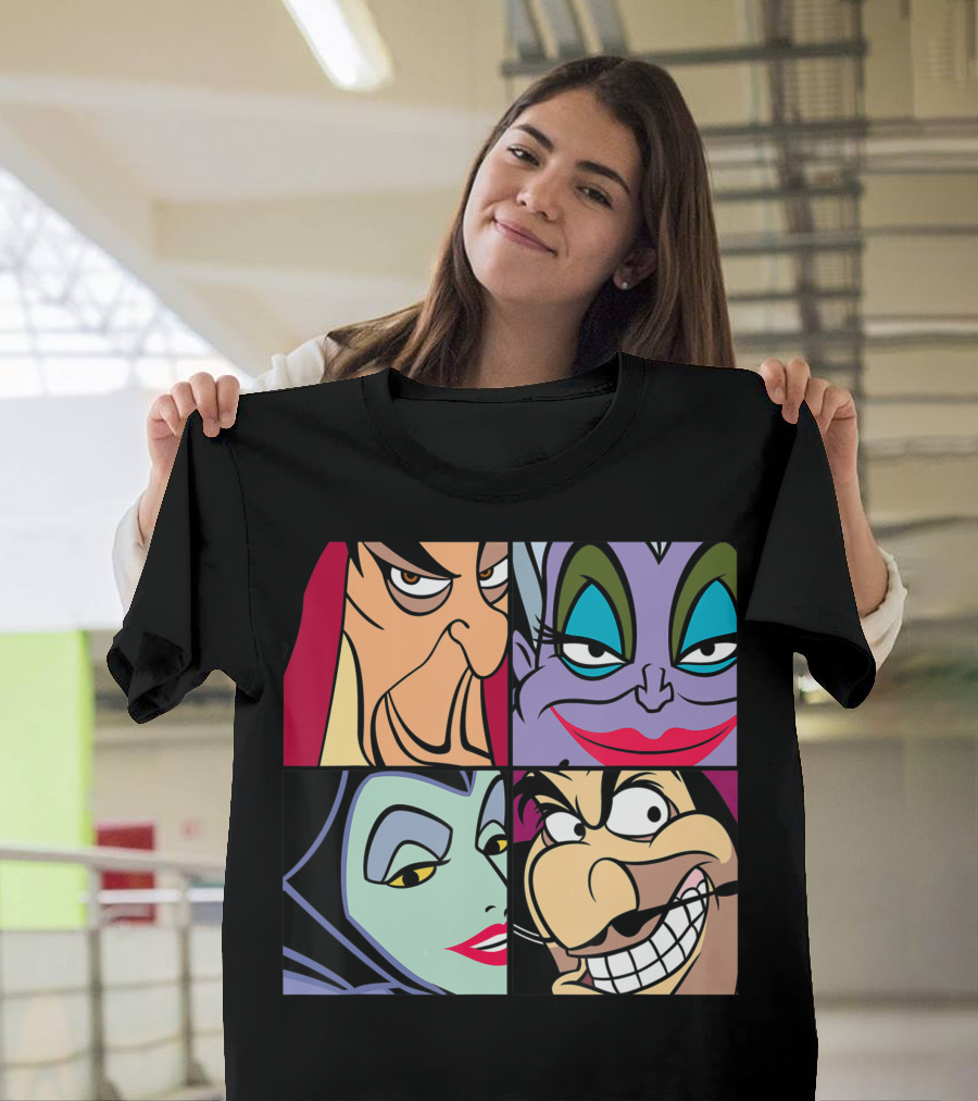Disney Villains Faces Jafar Ursula Maleficent Captain Hook Box T-Shirt