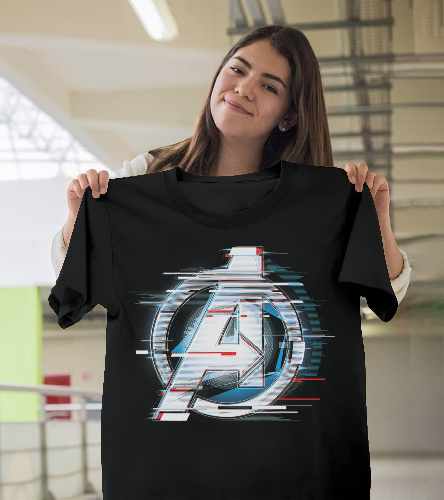 Avengers Endgame Logo Silver Speed Marvel Glitch Effect T-Shirt