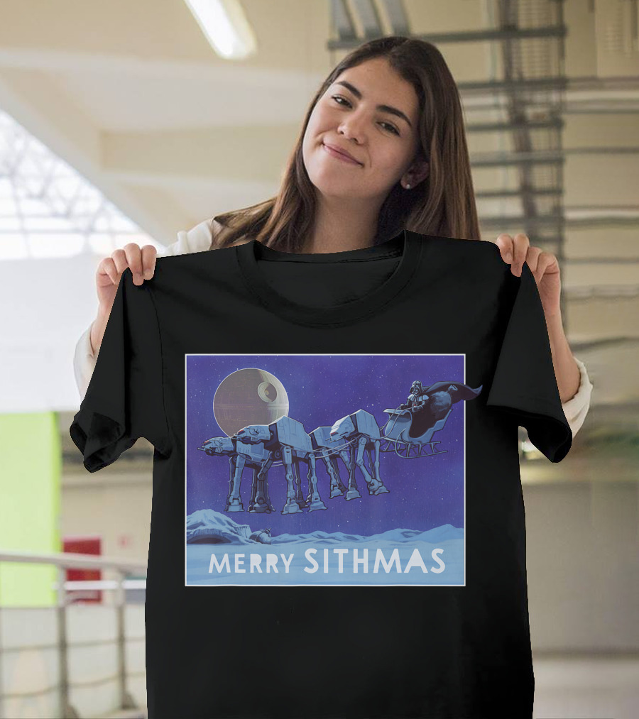 Merry Sithmas Star Wars Funny Holiday AT-AT Sleigh Moon Scene T-Shirt