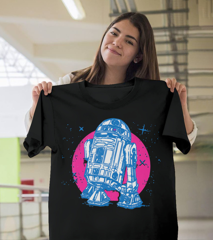 Star Wars R2 D2 Vintage Neon Sparkly Badge Retro Space Droid T-Shirt