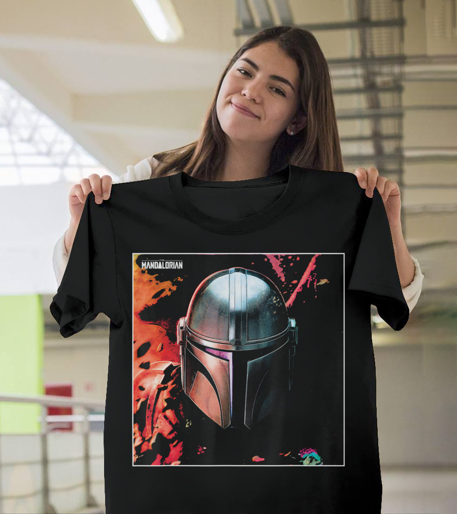 Star Wars The Mandalorian Helmet Vibrant Background T-Shirt