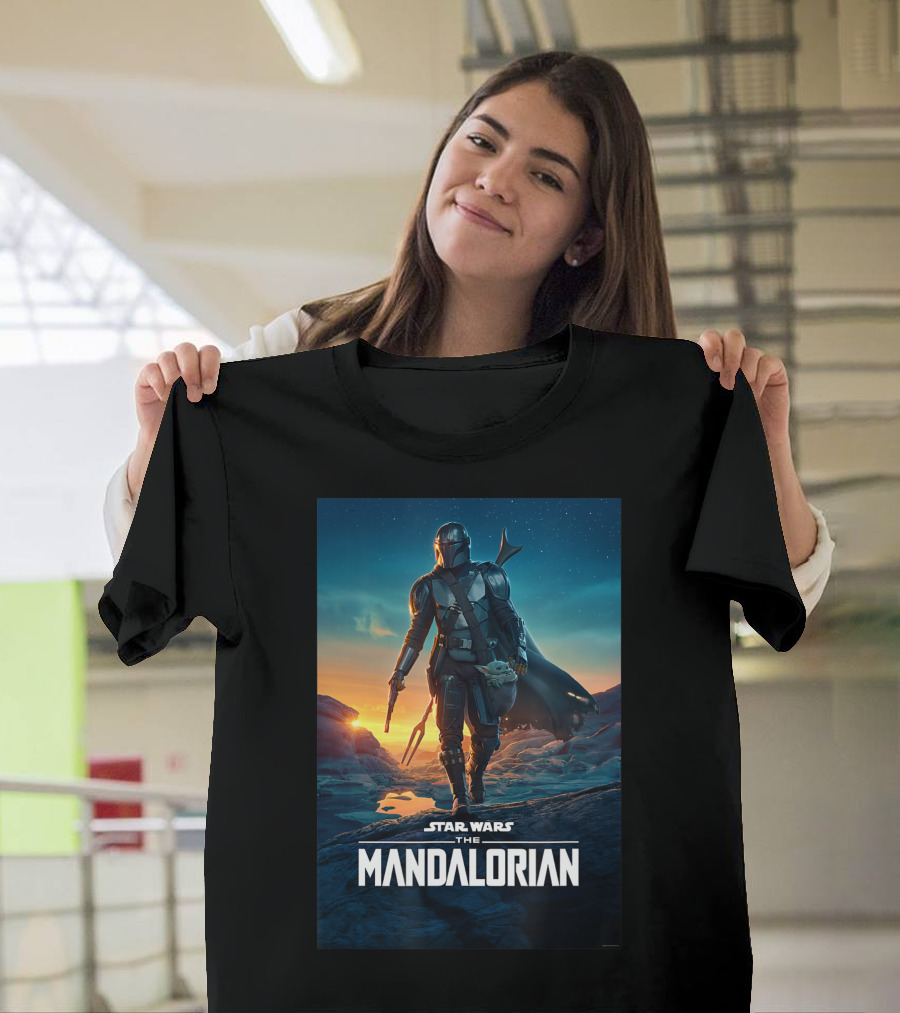 Star Wars The Mandalorian Season Heroic Journey in Sunset Landscape T-Shirt