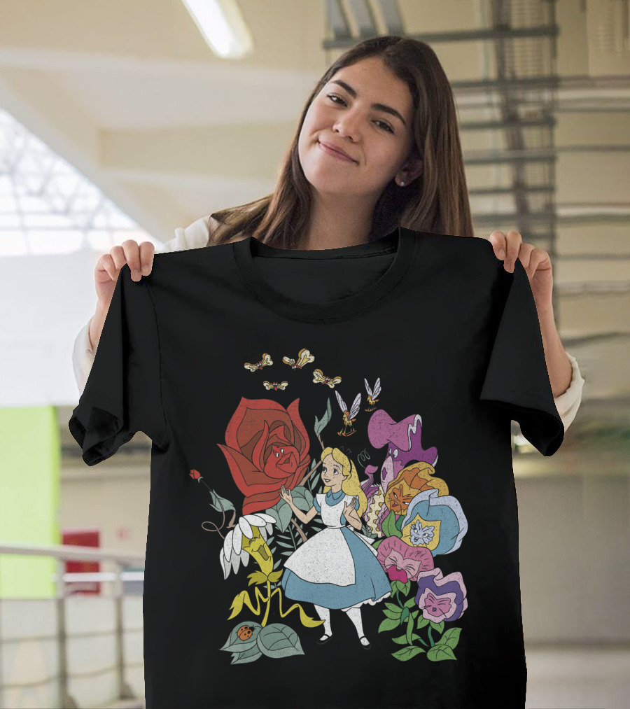 Disney Alice In Wonderland Wonderland Garden with Alice and Flowers T-Shirt
