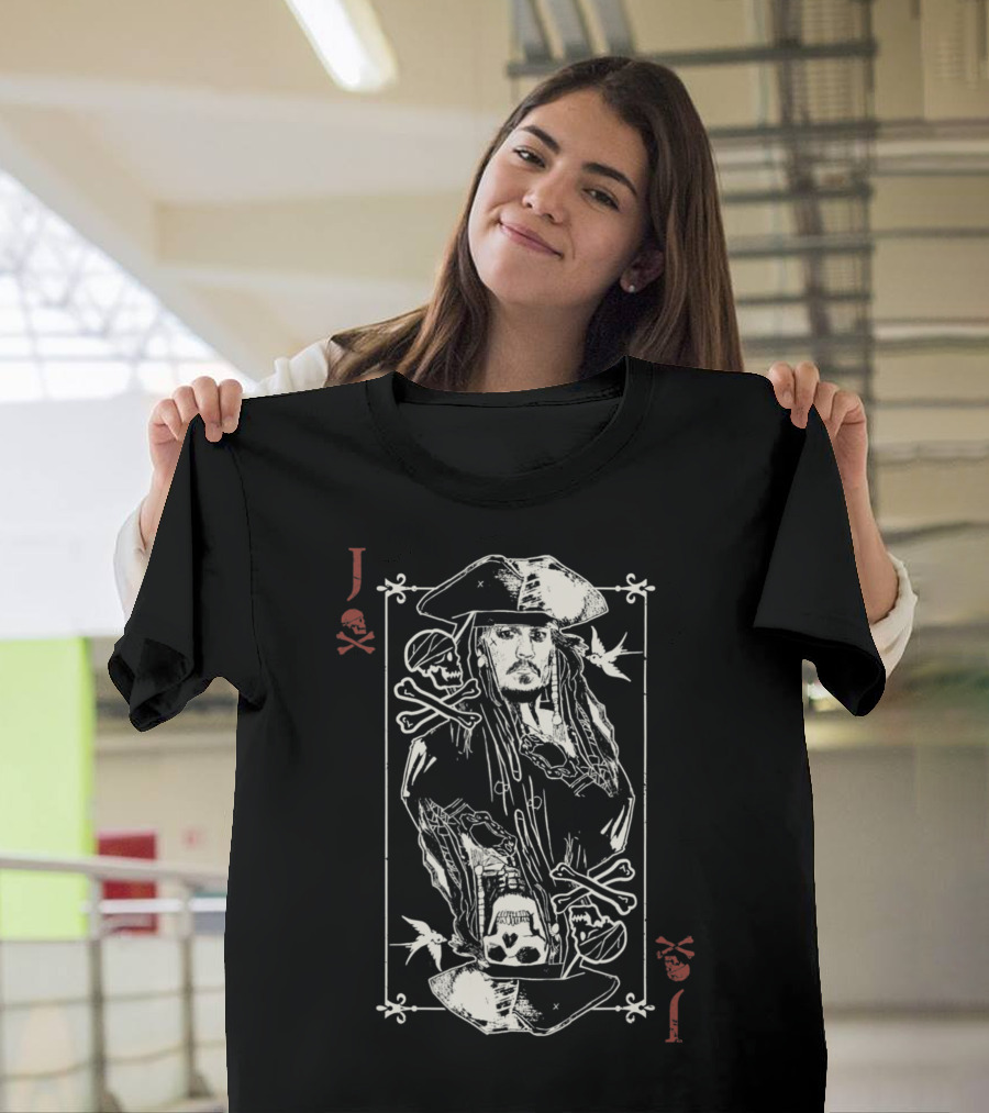 Disney Jack Sparrow Pirate Playing Card Skull Crossbones T-Shirt