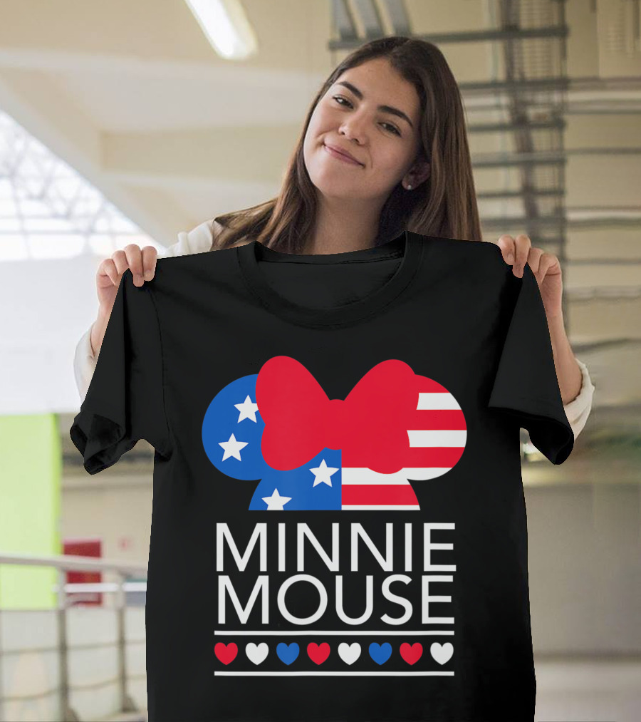 Minnie Mouse Americana Hearts Stars and Stripes Bow T-Shirt