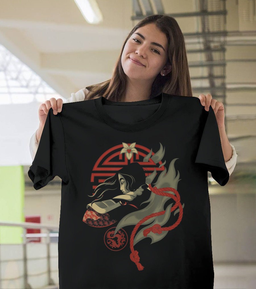 Disney Mulan Fighting Spirit Sigil with Red Rope and Fire T-Shirt