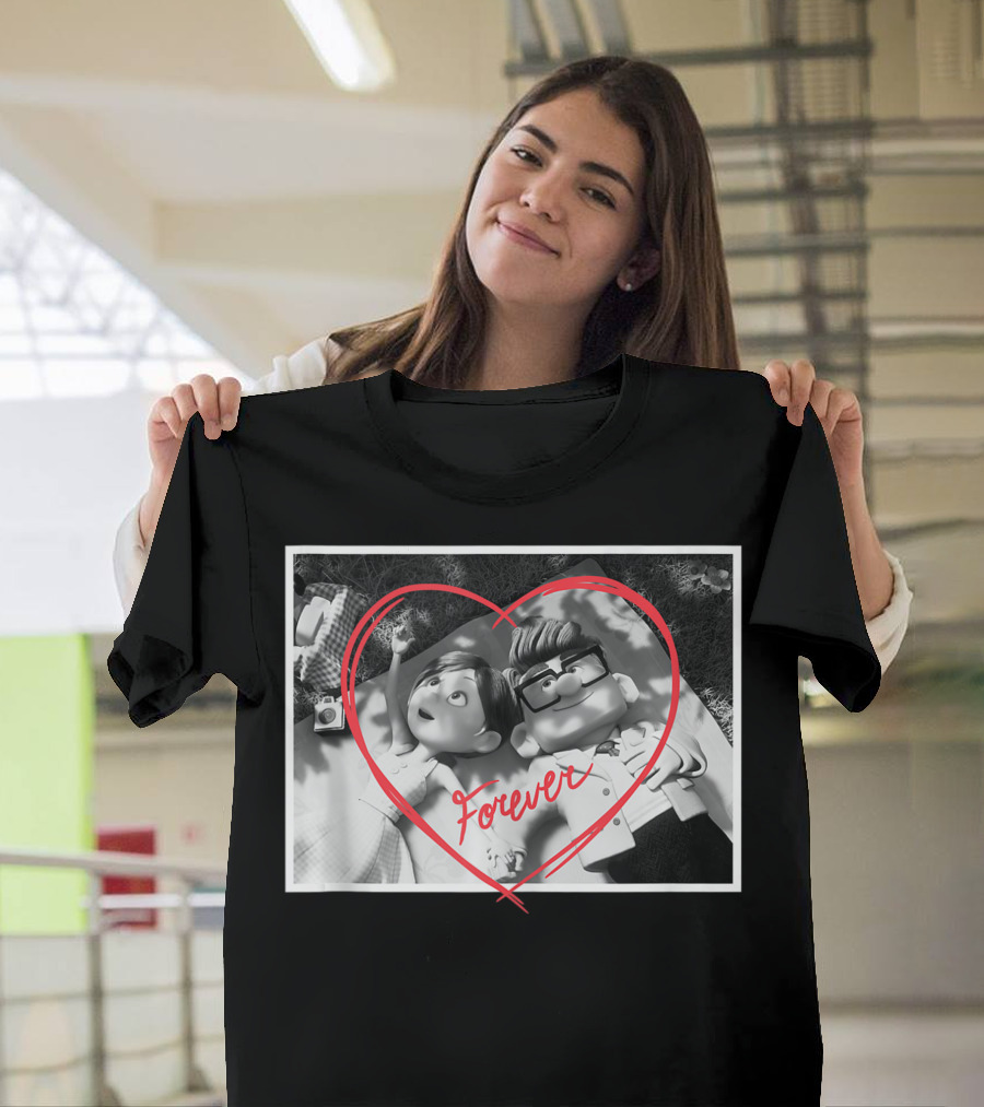 Disney Pixar Up Carl And Ellie Forever Heart Black and White Photography T-Shirt