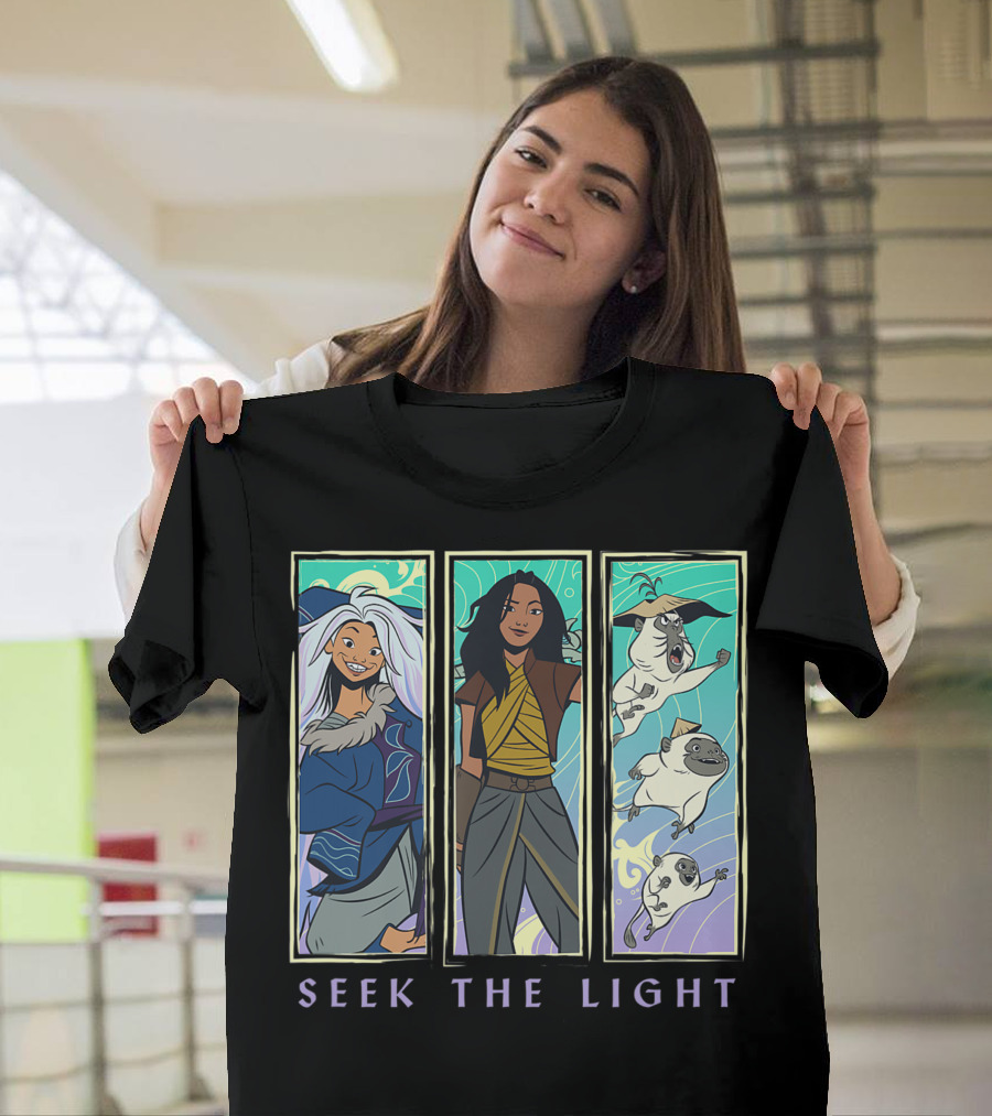 Disney Raya And The Last Dragon Seek The Light Characters and Companions Panels T-Shirt