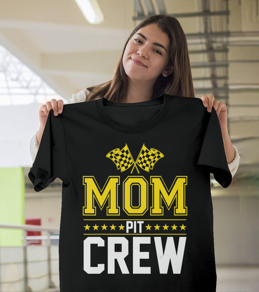 MOM Pit CREW Racing Flags Stars Birthday Party T-Shirt