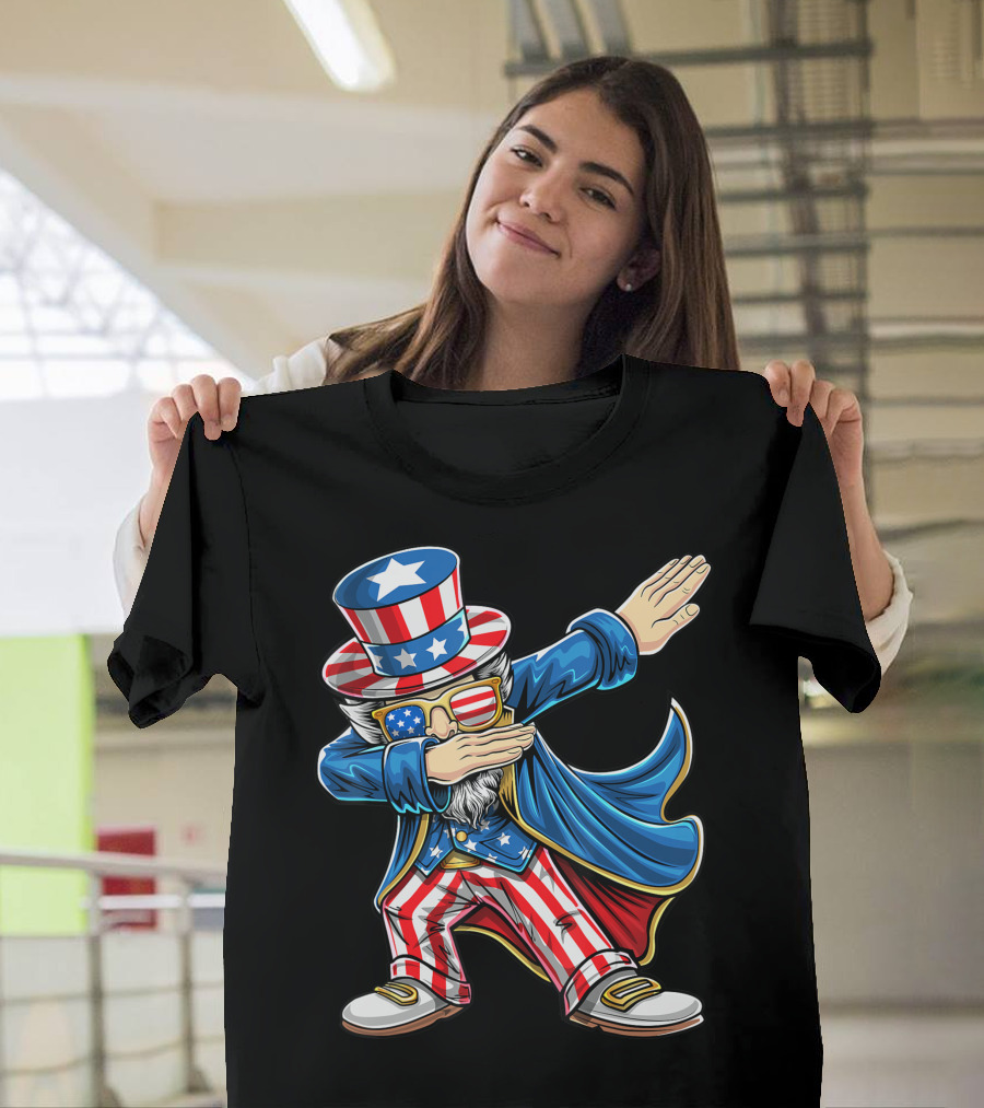 Uncle Sam Dabbing with American Flag Fourth of July Patriotic T-Shirt