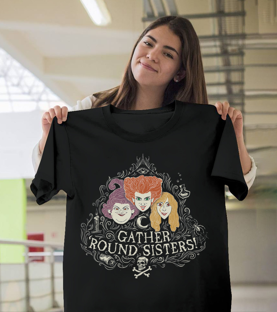 Disney Hocus Pocus Gather Round Sanderson Sisters Skulls Potions All Seeing Eye T-Shirt