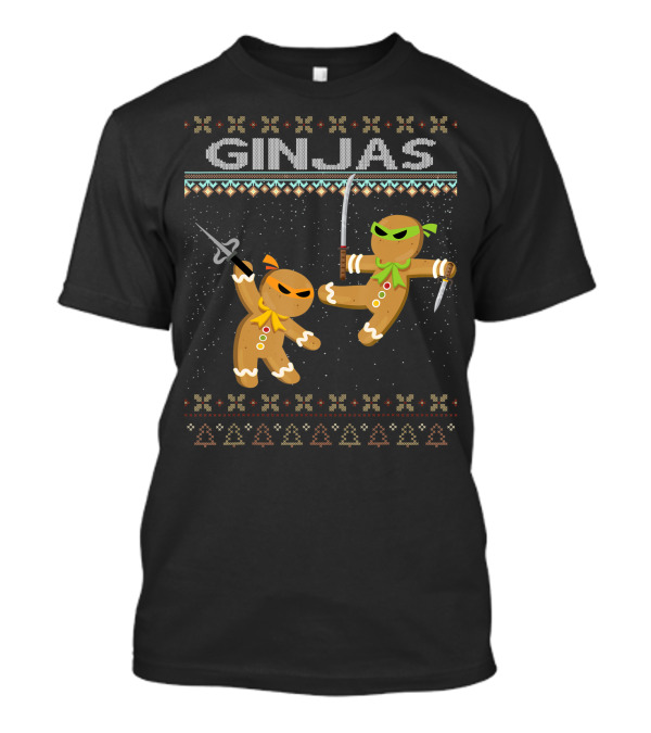 Ginjas Gingerbread Ninjas Christmas Sweater Pattern Holiday T-Shirt